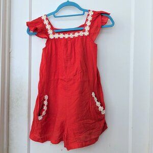 Mini Boden Red Floral Daisy Romper w/Pockets Size 7/8 years